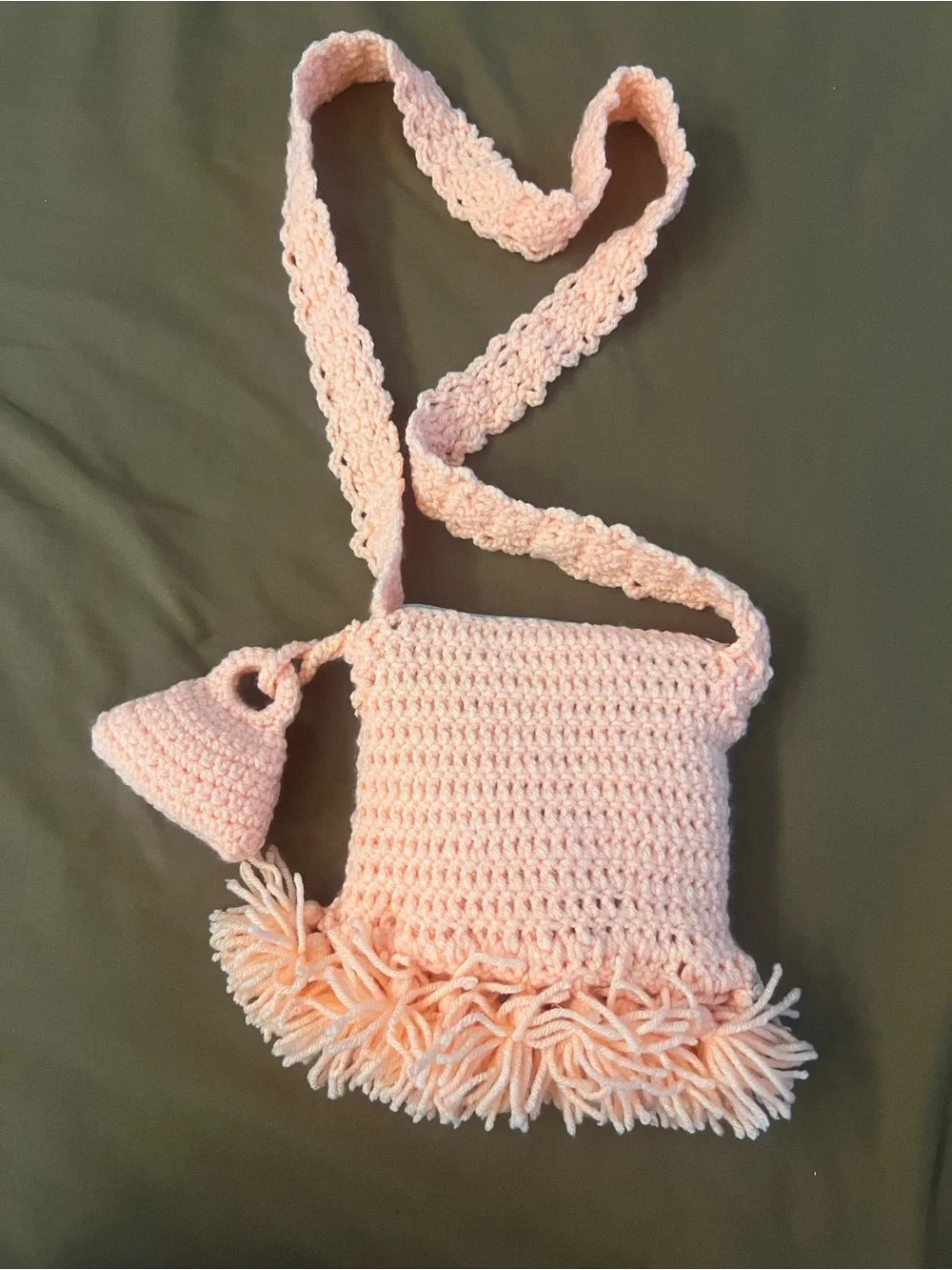 Handmade Peach Crochet Kids Crossbody Bag with Flower Accent